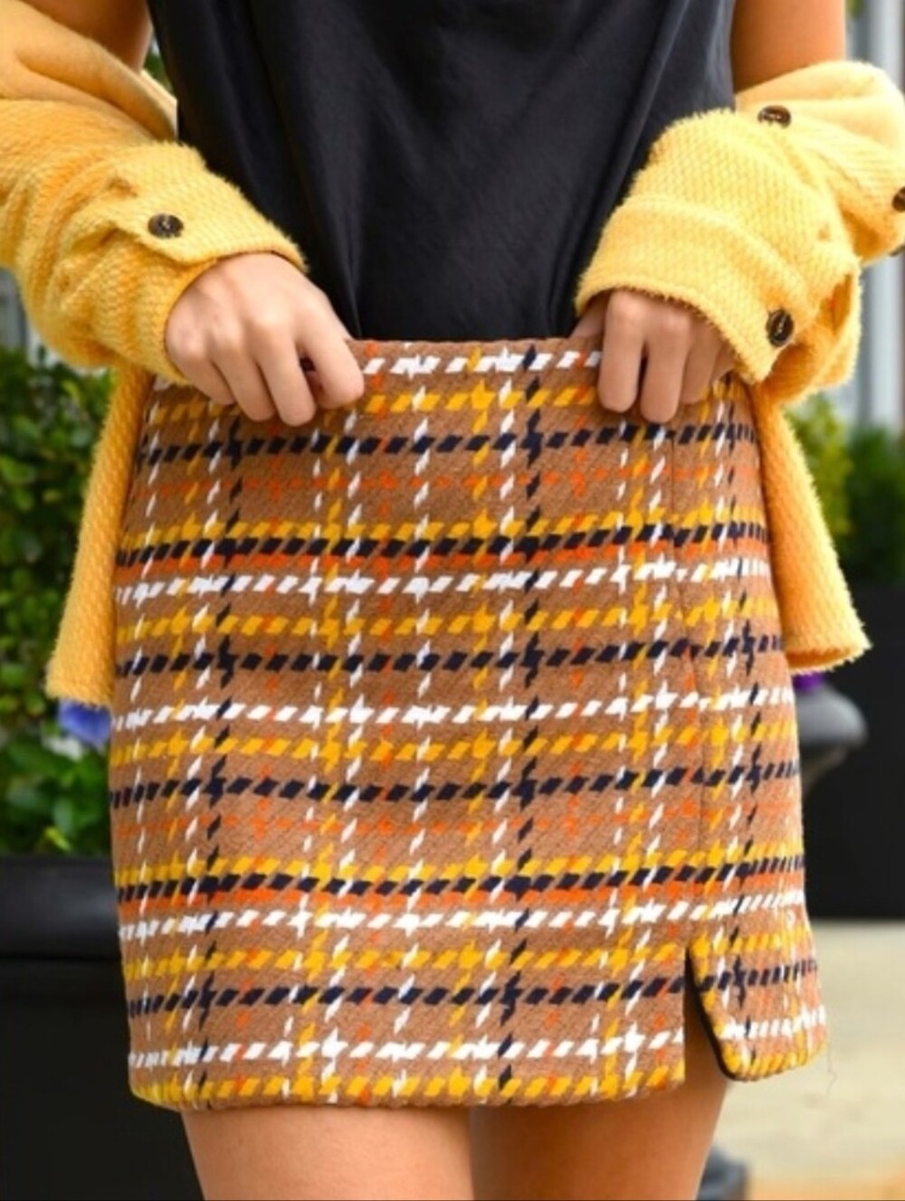 New 3x Skies Are Blue Yellow & Brown Plaid Mini Skirt
